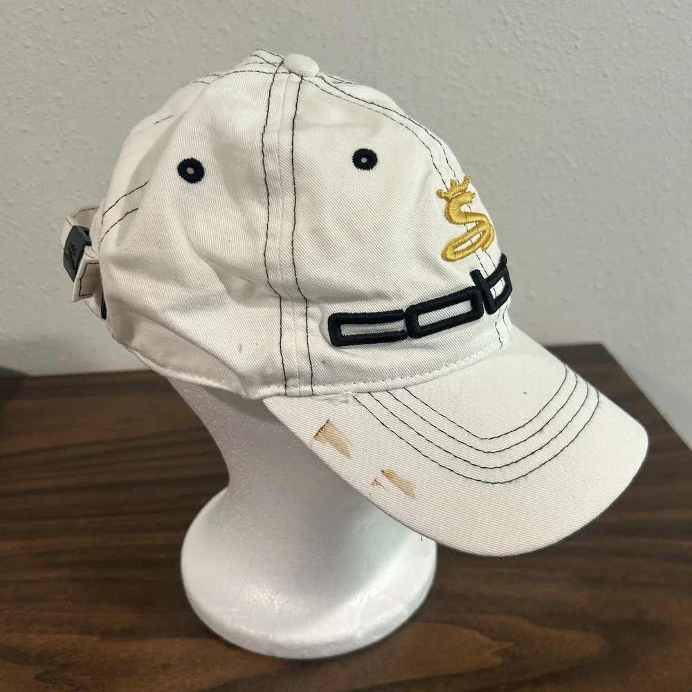 King Cobra Golf Hat Cap Strap Back Cream Black Gold Embroidered Adjustable Mens